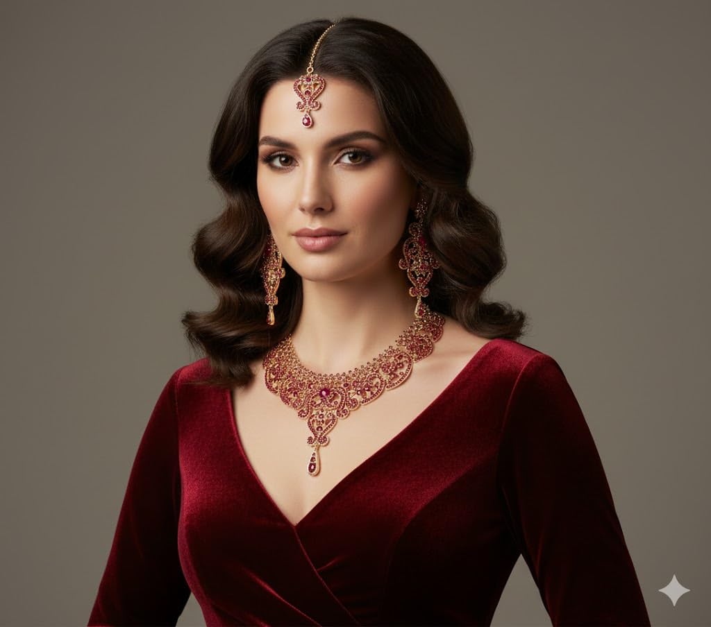 Touchstone Indian Bollywood Royal Look Stunning Designer Jewelry Necklace Set for Women Pink