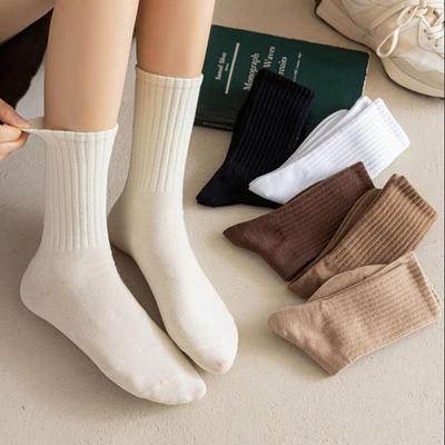 Black White Women Socks Autumn Winter Middle Tube Sock Korean Japanese Trend