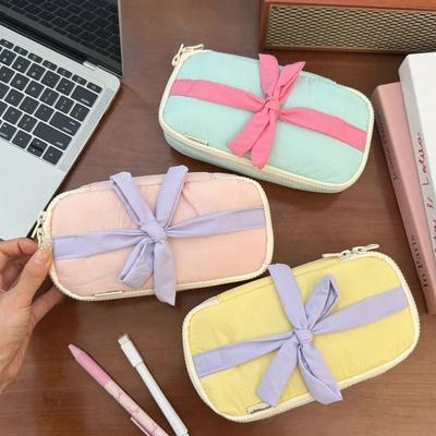 Bowknot Bow Stationery Bag Large Capacity Desktop Storage Korean Style Pencil Case Ins Style Aesthetic Bow Pencil Pouch Children