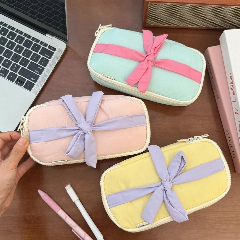 Desktop Storage Korean Style Pencil Case Large Capacity Bow Pencil Pouch Bow Stationery Bag Office