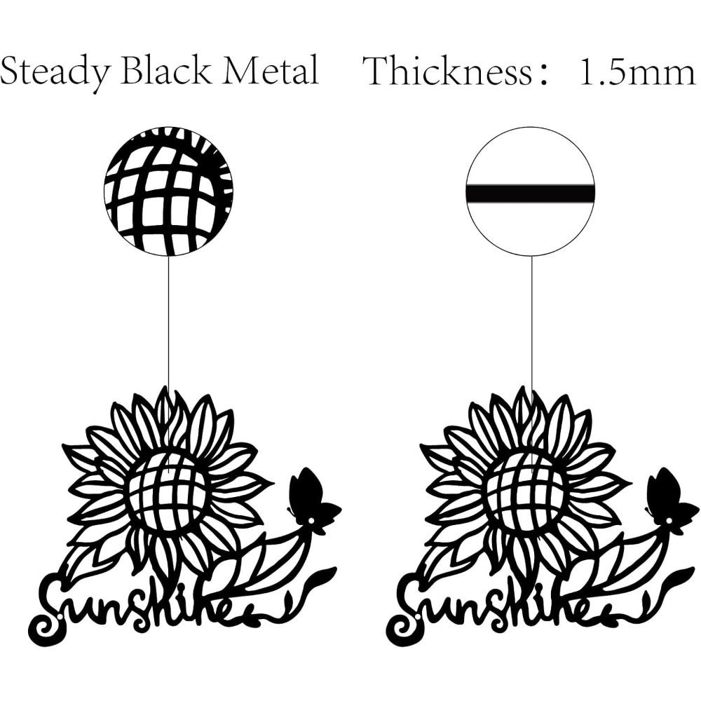 Metal Sunflower Butterfly Wall Art Iron Sculpture Home Garden Decor Black 12x10 Inch