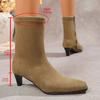 Fashion Short Thigh Boots Women's Fashion Square Toe Suede Side Zipper Non-Slip Wear-Resistant Slim Follower Boots