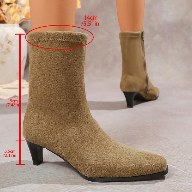 Fashion Short Thigh Boots Women's Fashion Square Toe Suede Side Zipper Non-Slip Wear-Resistant Slim Follower Boots