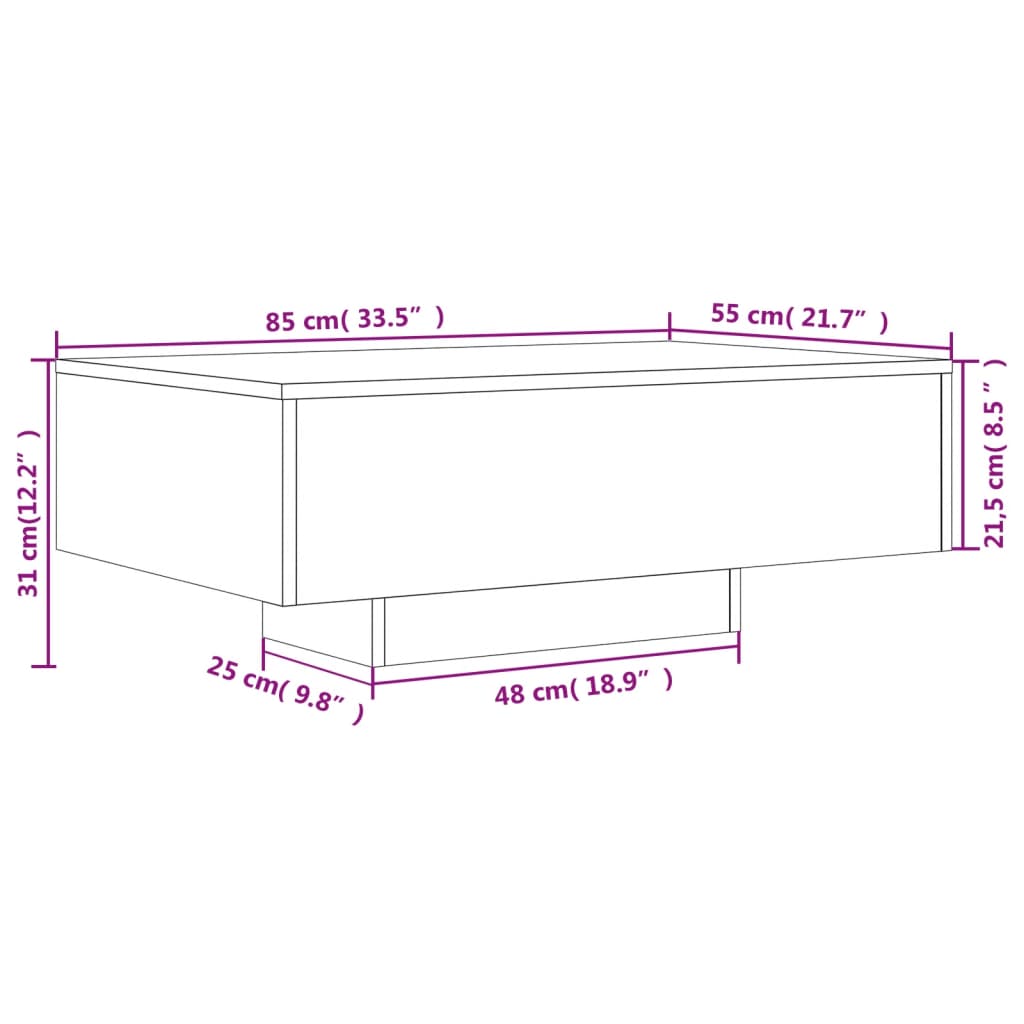 LED Coffee Table in Concrete Grey 85 x 55 x 31 cm
