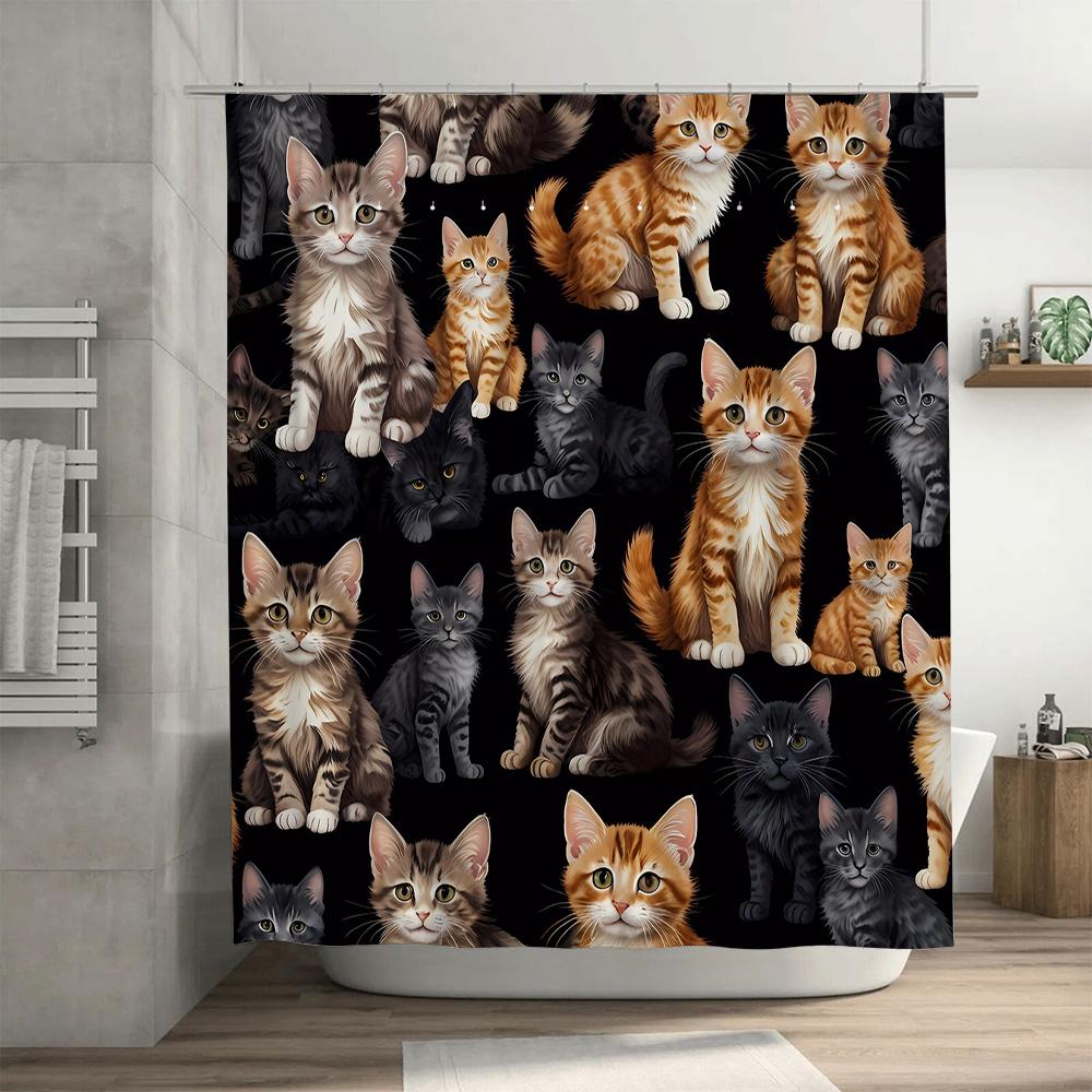 Adorable Cats Shower Curtain Premium Fabric Waterproof Printed Home Decor Bath Rug Set Multiple Size Options Available for Bathr