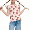 Children's Casual Short-Sleeved Pleated Cute Printed Round-Neck Solid-Color Top