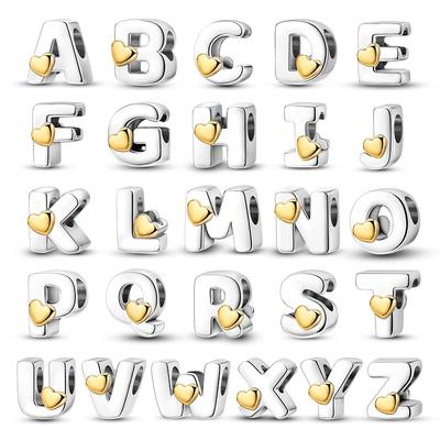 Copper Color 26 Gold Heart Letter Charms Beads Fit 3Mm Original Bracelets Fashion Diy Creative Birthday Jewelry Gift