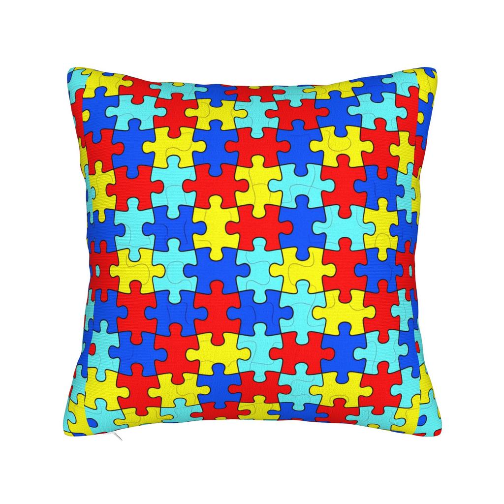 Bold Colorful Autism Puzzle Seamless Pattern Pillow Case Graphic Pillow Cover Novelty Pillowcases For Sofa Couch Bed Living Room