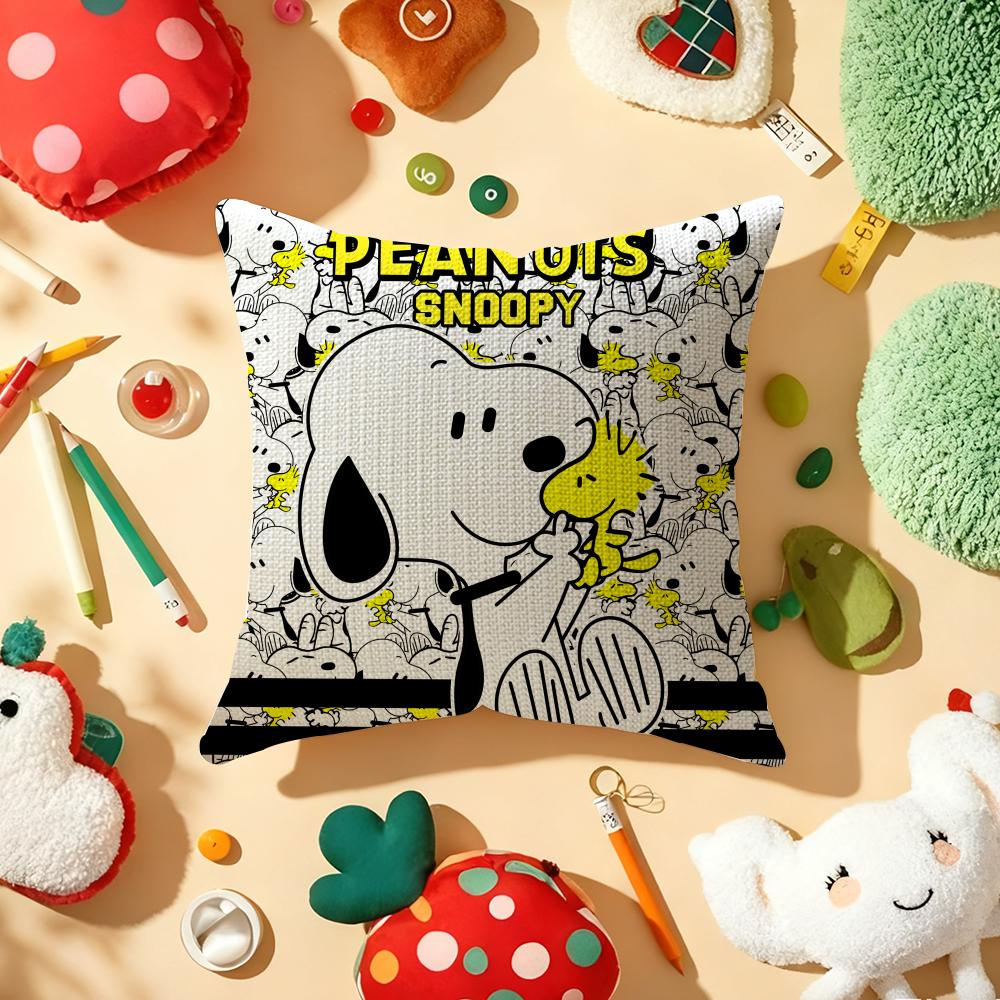 Süßer Snoopy Kissenbezug Natürliches Leinen Bio-Stoff Doppelseitiger Druck Sofa Heimdeko Geschenk Kissenhülle