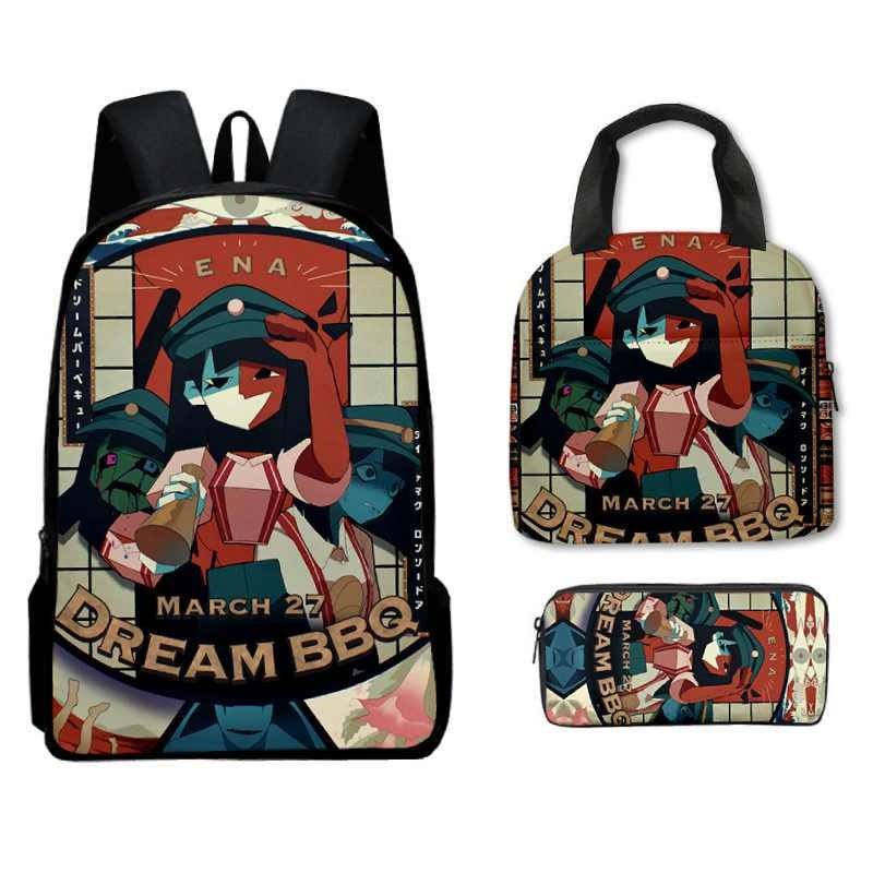 Dream Ena Bbq Pattern Childrens Backpack Lunch Bag Pen Case Set Schoolbag Gift