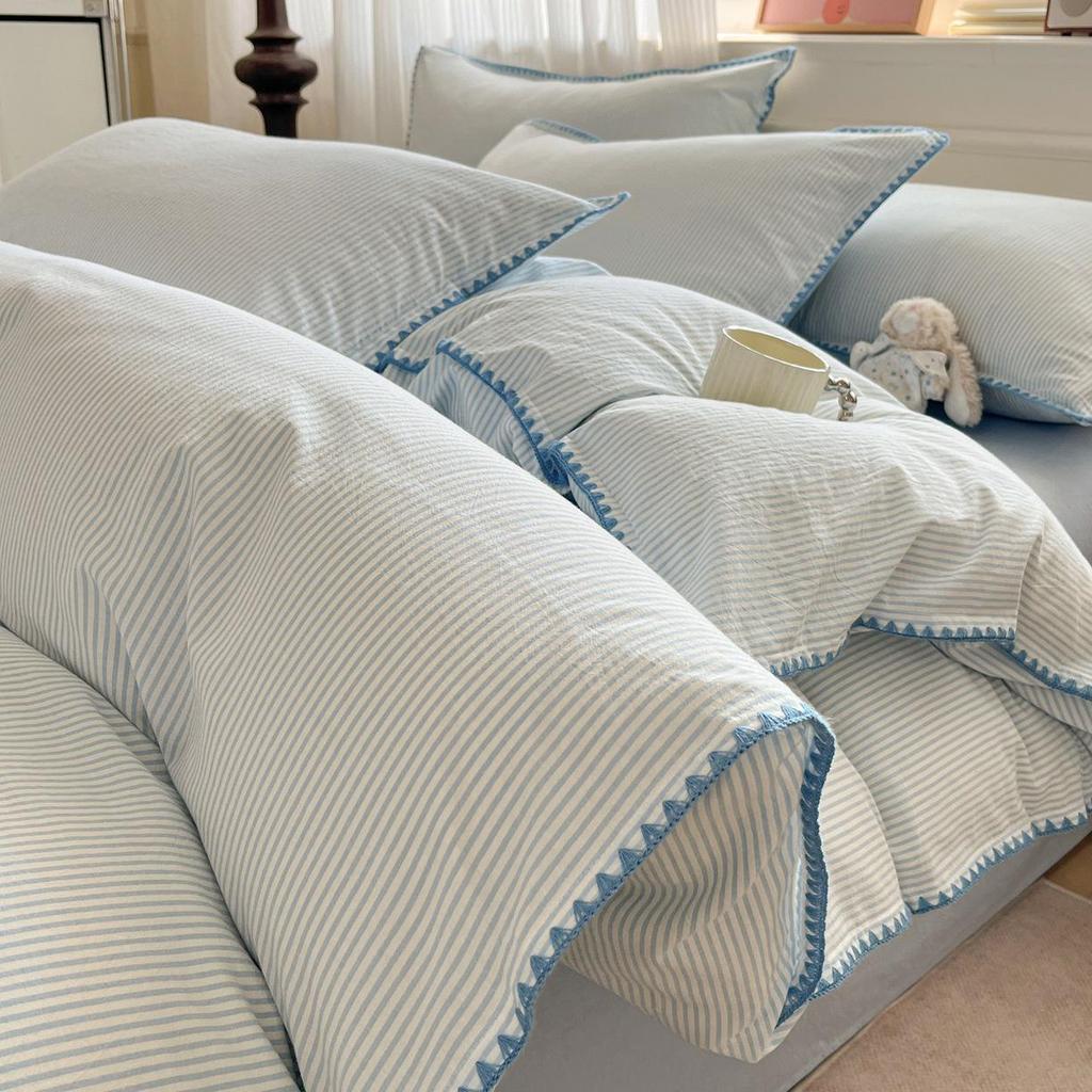 2026 Spring/Summer Cotton Striped Tricot Bedding Set - A-Class Dormitory Collection (Four-Piece)
