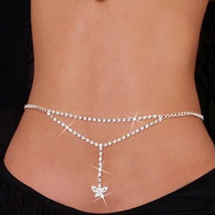 Elegant Rhinestone Butterfly Waist Chain for Beachwear