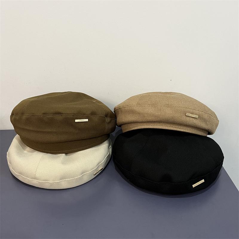 Vintage Tweed Beret Children's Autumn Painter Hat Solid Color Versatile Stewardess Hat Bud Hat