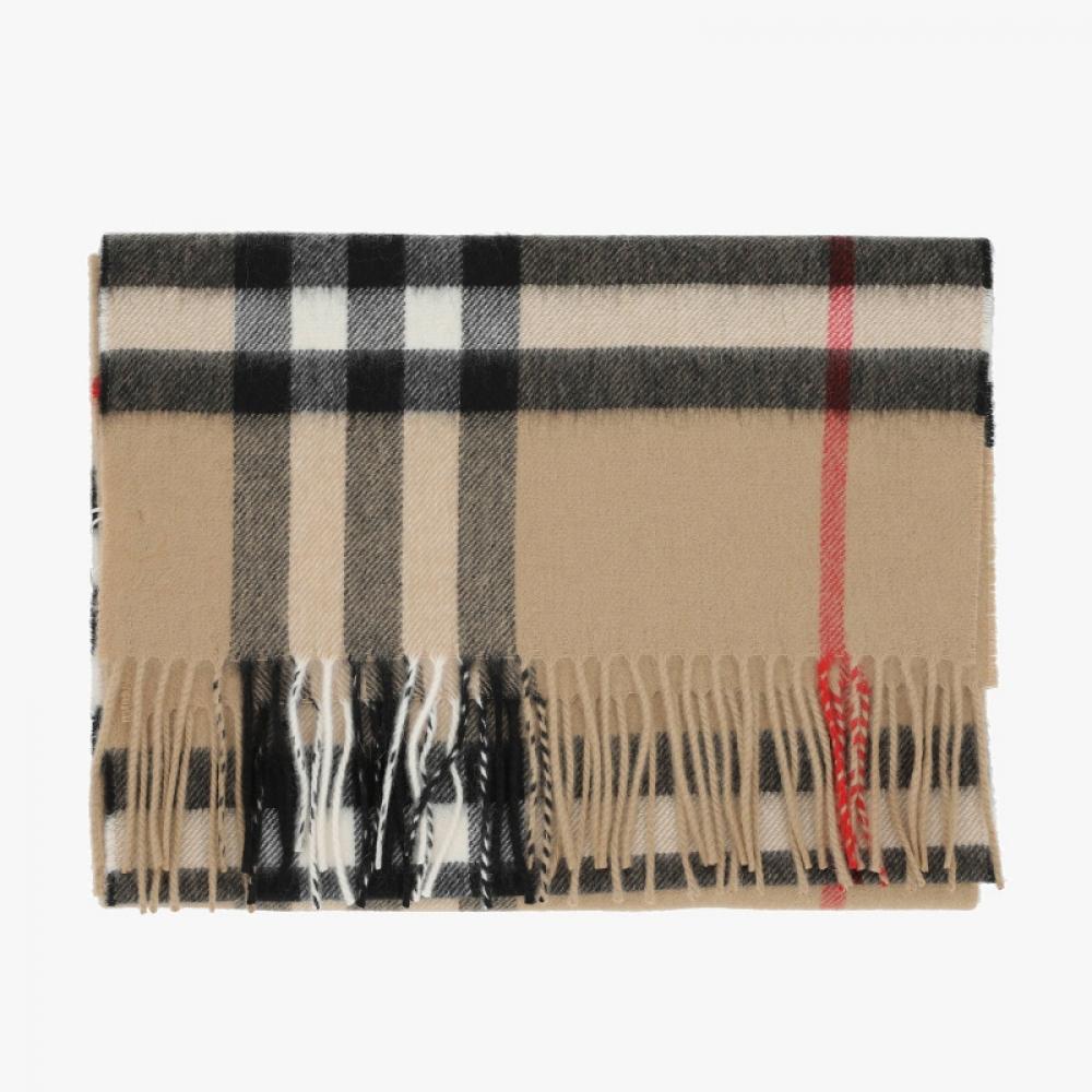 Burberry 8076576 A7026 Check Cashmere Fringe Muffler