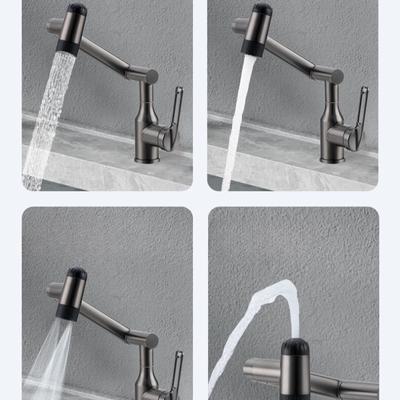 Robinet pour lavabo en acier inoxydable eau chaude et froide gris canon rotatif monotrou argenté Robinet de lavabo de salle de bain