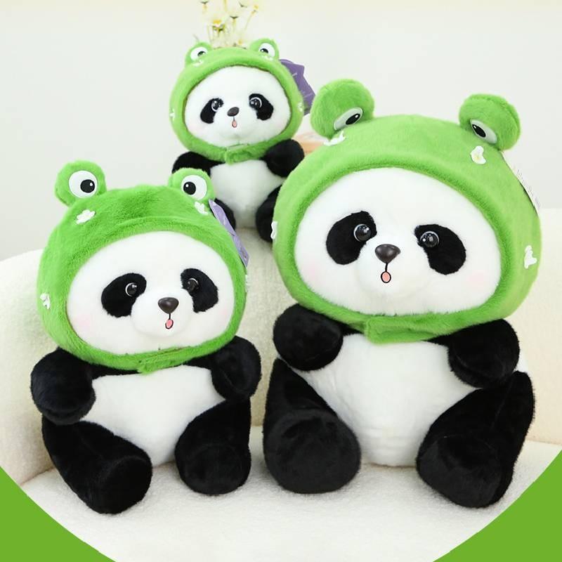 Adorable Panda Plush Toy With Frog Ice Cream And Bee Headpiece For Fun Gifts
