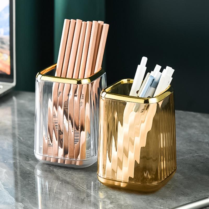 Transparent Makeup Brush Storage Bucket Sundries Storage Barrel Desktop Storage Box