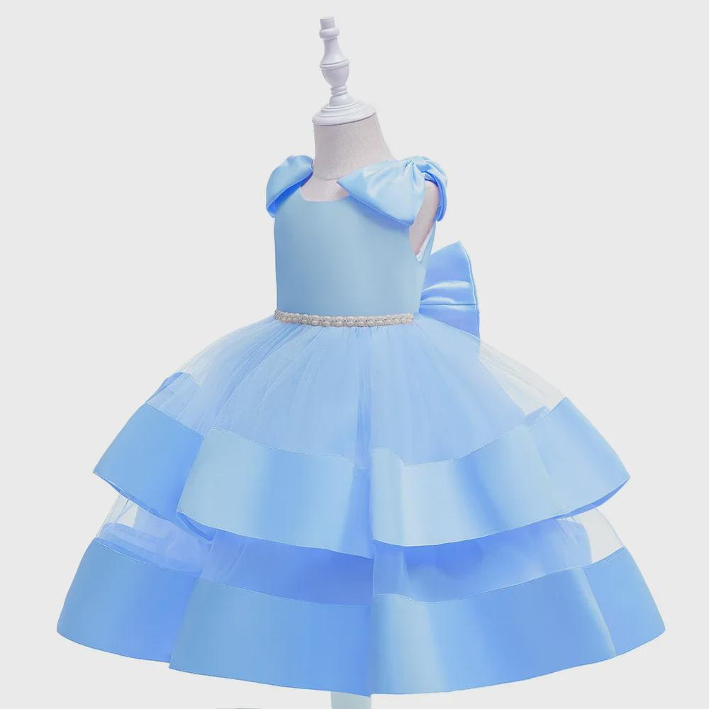 Girls' Satin Beaded Princess Dress - Children's Cake Mesh Evening Gown