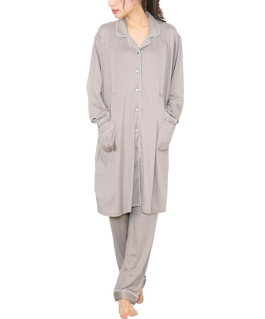 ON NISHIKI Maternity Long Sleeves with Nursing Powder Stretch Front Long Adjustable Waist Nursing Wear Pajamas, Opening, Fabric, Wrinkle-Resistant,
