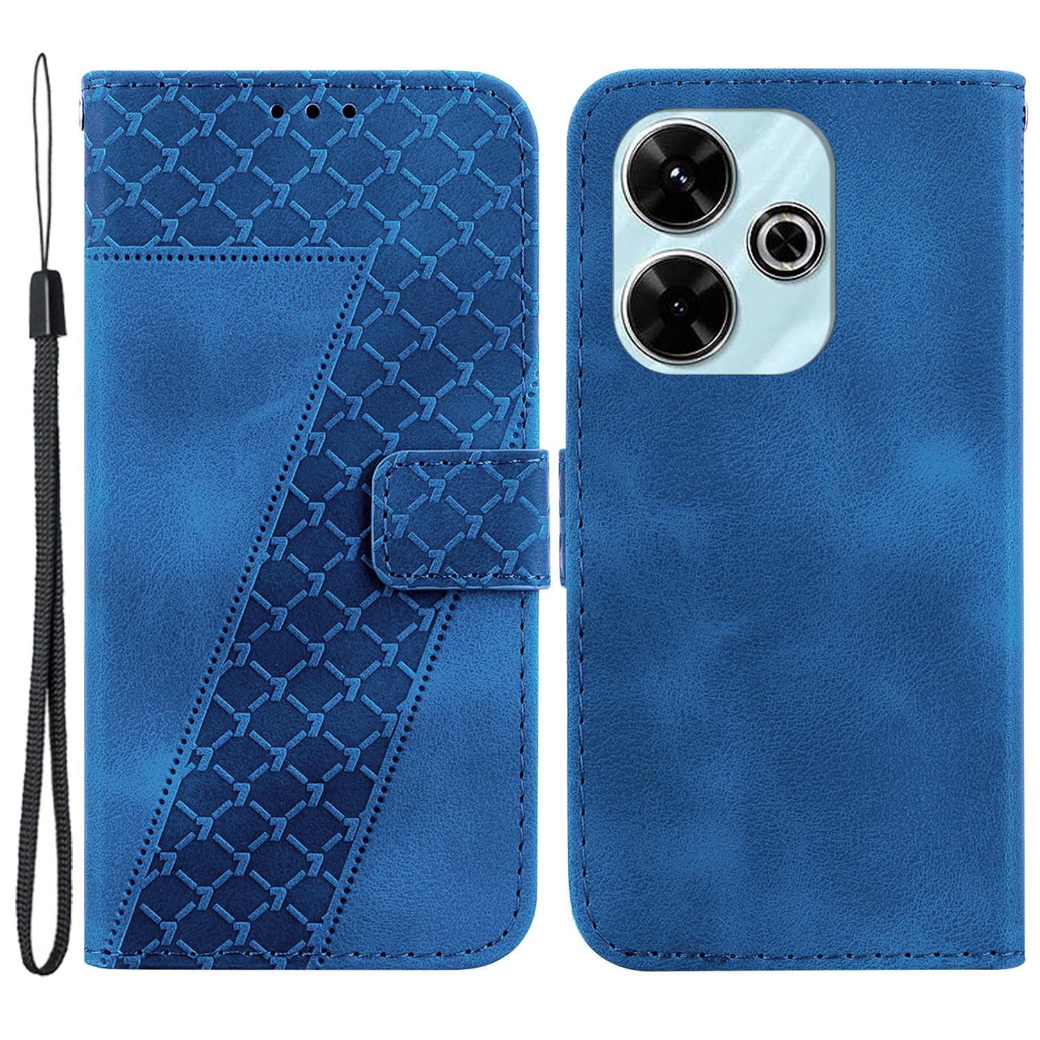 

For Xiaomi Redmi 13 5G/13 4G/Poco M6 4G Case 7-Shaped Pattern Leather Protection Phone Cover Dark Blue