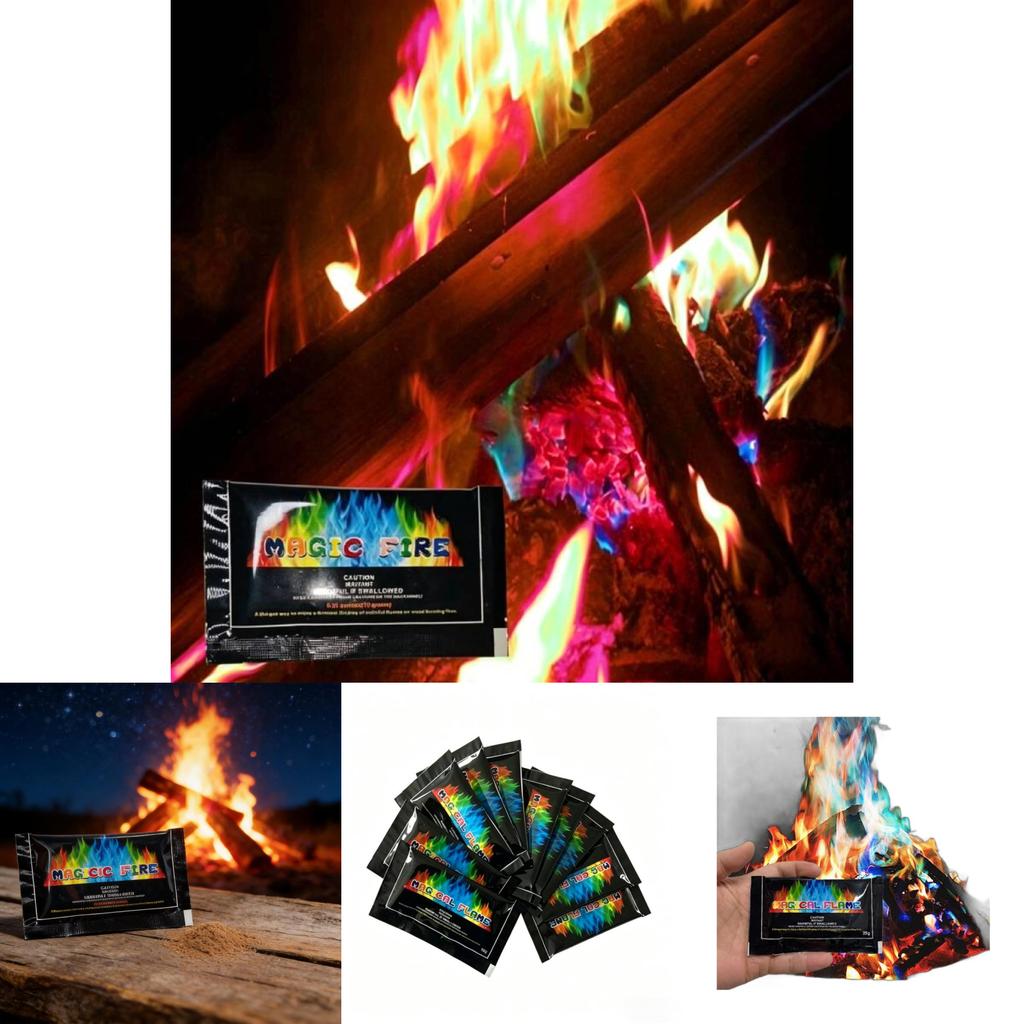 Polvere Colorata per Fiamme Magiche Con Metallo Rameo Per Festa del Fuoco Falò sulla Spiaggia Divertimento Per Adulti e Bambini