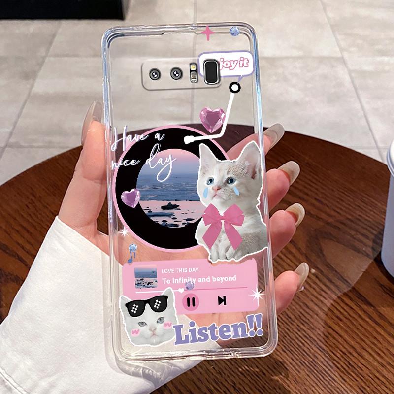 Casing For Samsung Galaxy Note 8 Note 9 Case Aesthetic Fashion Cute Cat Cartoons Soft Silicone Back Cover Transparent Phone Case