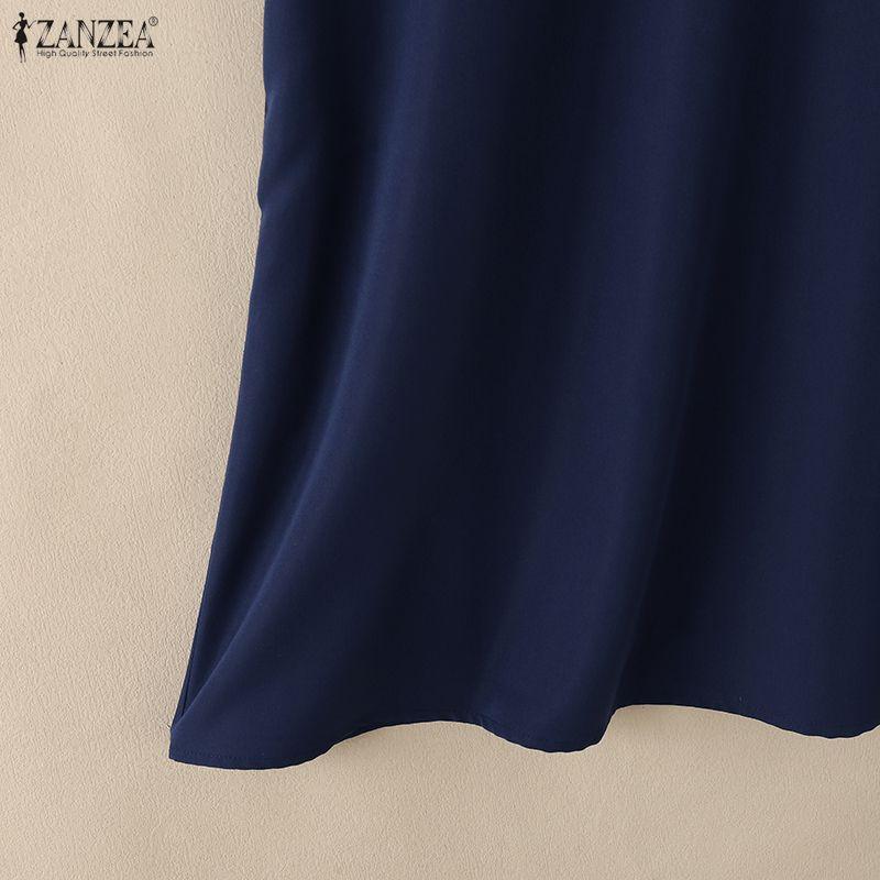 ZANZEA Women Casual Round Neck Solid Color Summer Short Sleeve Dress