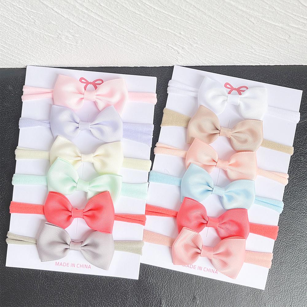 6Pcs/set Solid Color Grograin Ribbon Bowknot Headband For Girls New Headwear Elastic Hair Bands Infant Kids Hair Accessories