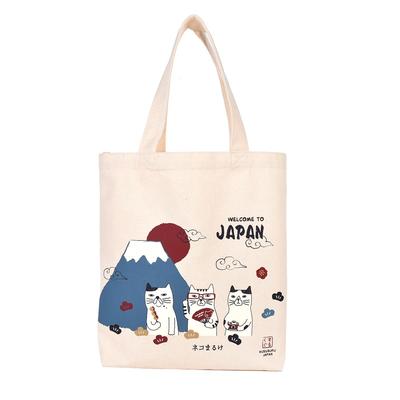Canvas Tote Bag with Japanese Pattern Cat and Fuji IV [Kusuguru Japan] Mt.