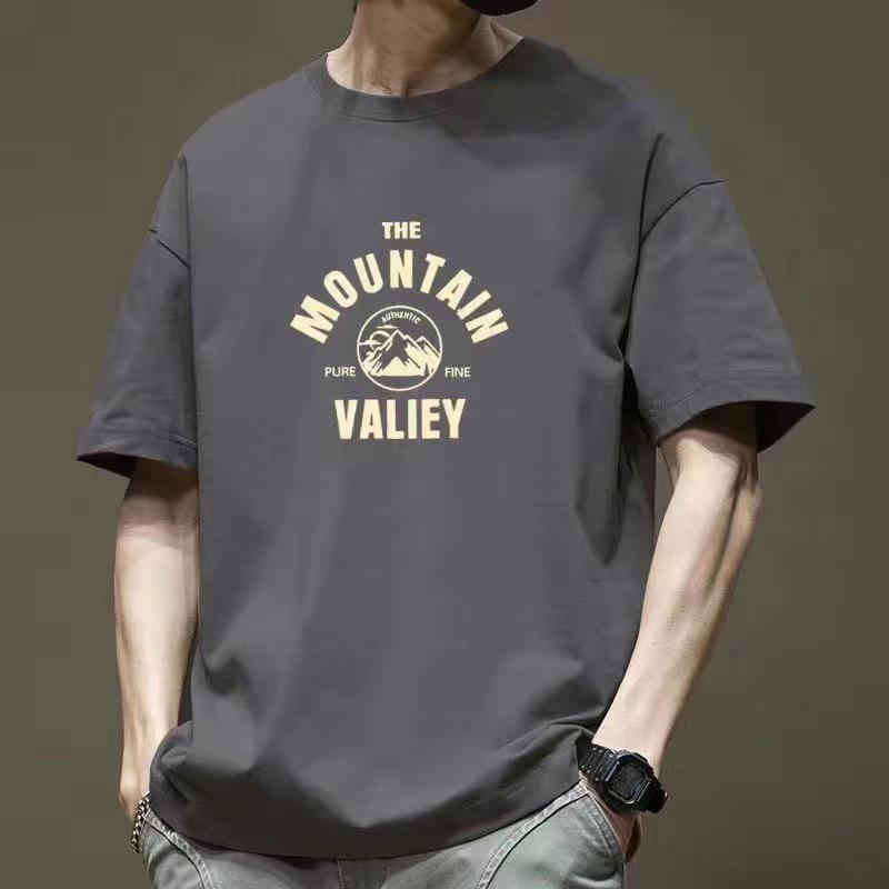 Men's Short-Sleeve Cotton Loose Print Round Neck Tee