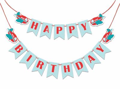 Inkdotpot Decorazioni per Festa di Compleanno Ghirlanda Festa di Compleanno Felice Striscione Pennant Aeroplano Baby Boy