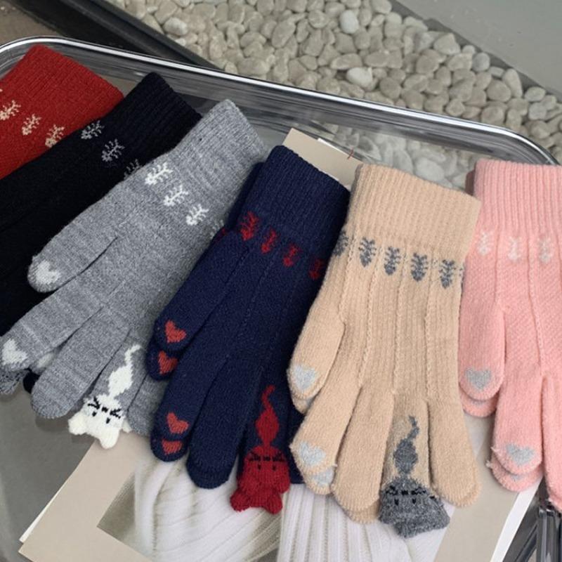 Christmas red finger gloves female winter student cute thickened plush riding warm winter tide