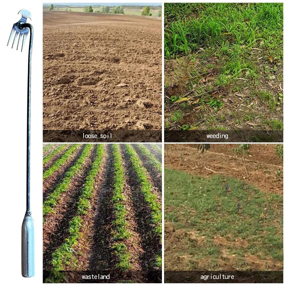 Hoe Weeding Artifact Uprooted Grass Tools Garden Hoe Rake Steel Farm Tools Small Hoe Loosen with 4 Teeth The Soil Wild Vegetable