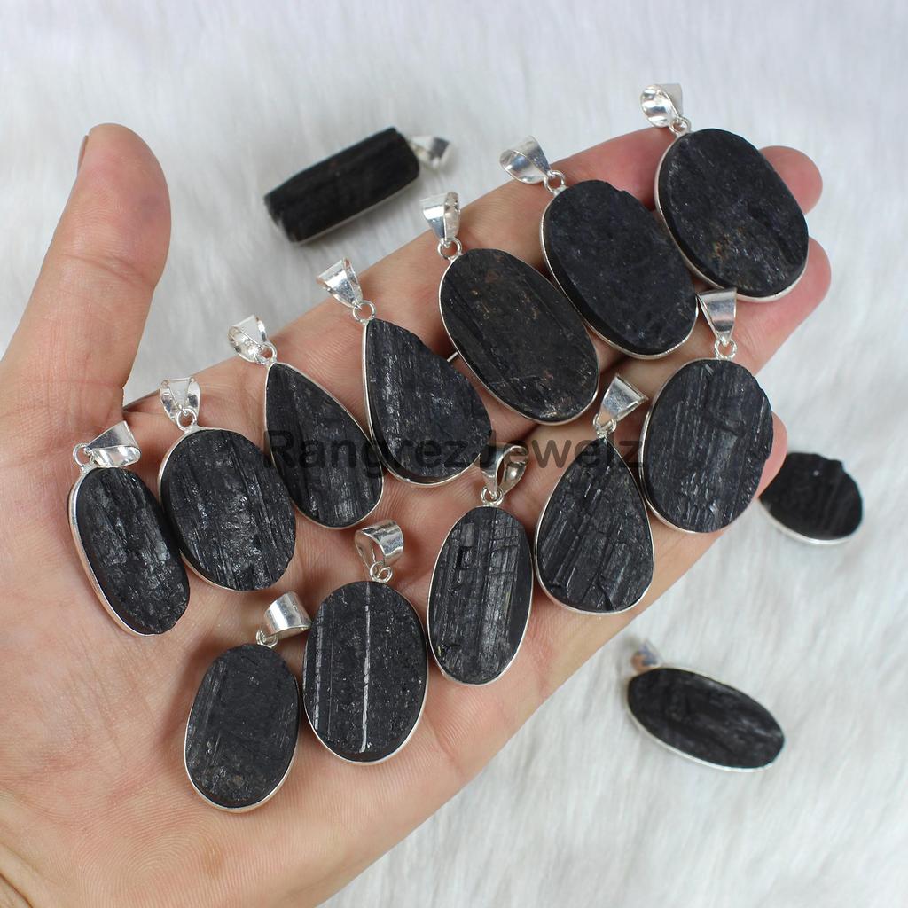 Black Tourmaline Druzy Gemstone Pendant Jewelry Making For Silver Jewelry Supply Healing crystal Bezel Pendant Necklace Gift For Her