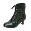 New Lace Up Ladies High Heel Shoes Strange Steampunk Boot Victorian Ankle Boots Women Pointed Toe Thick Soled Short Boots