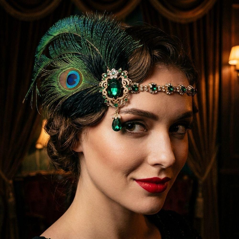 Vintage Gatsby Style Feather Headband Fascinator Masquerade Hair Band 1920s Hair Accessories Girls