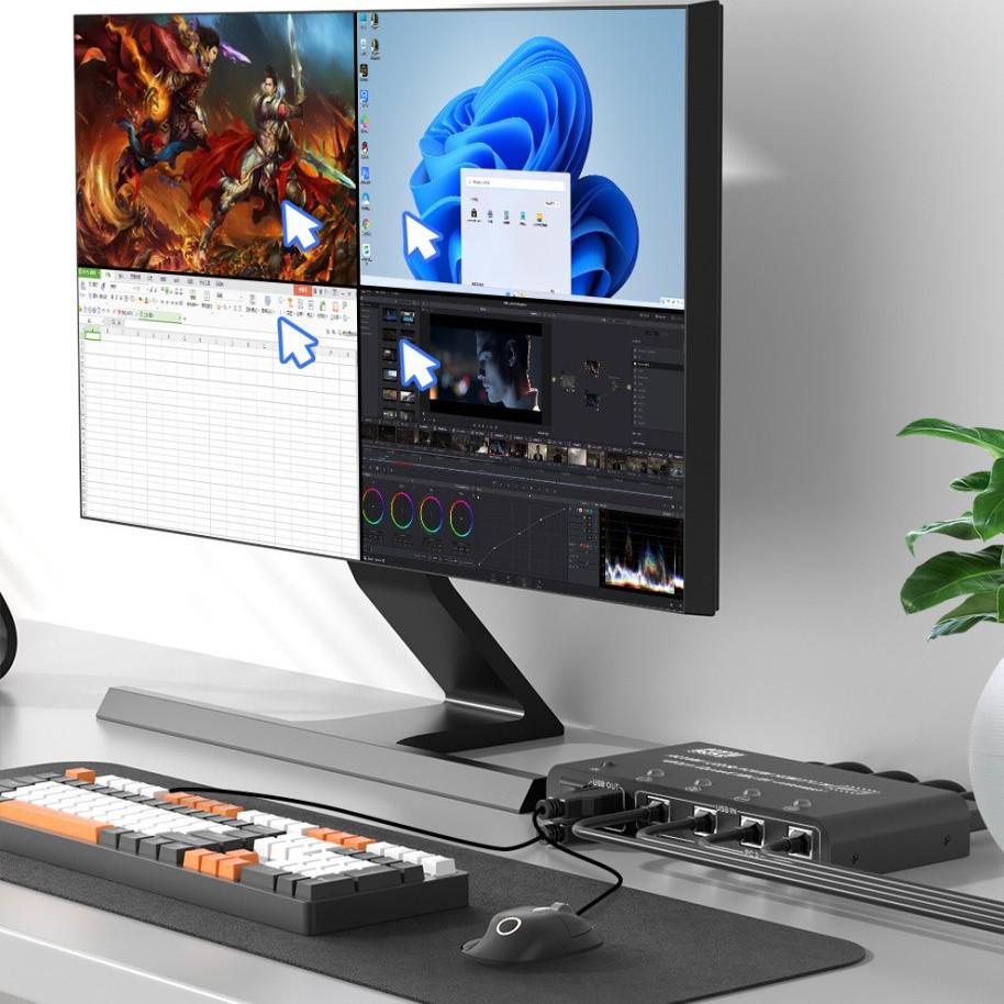 4K HDMI KVM Switch: Seamless 4-in-1 USB Keyboard/Mouse Synchronization