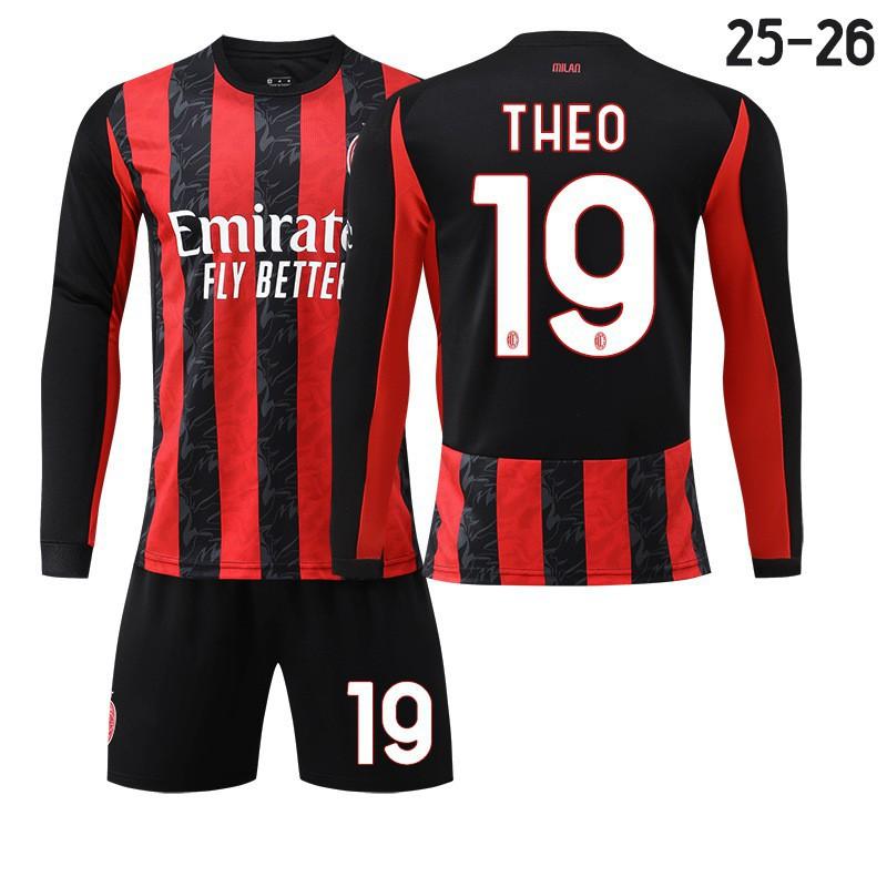 2526 Milan AC Home Football Uniform Long-sleeved Jerseys Children's Set No. 14 Modric 11 Ibrakaka