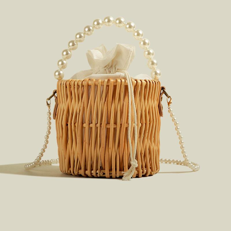 Leichte Luxus Handtasche Neue Französische Gestrickte Handheld Perlenkette Seaside Vielseitig Einzelne Schulter Schräg Umhängehandy Tasche