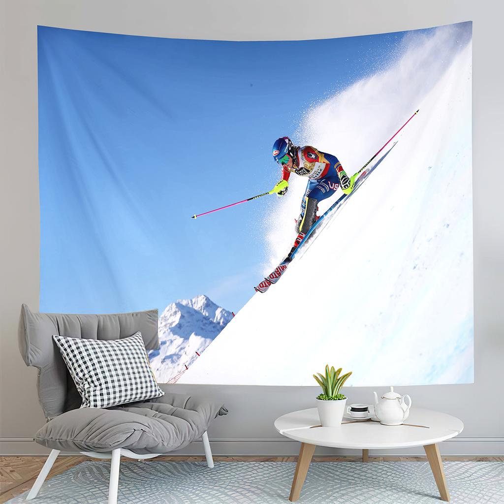 Winter Ski Tapestry Extreme Sports Hobby Tapestry Skiing Downhill Tapestry Home Living Room Bedroom Dorm Decor Background Cloth