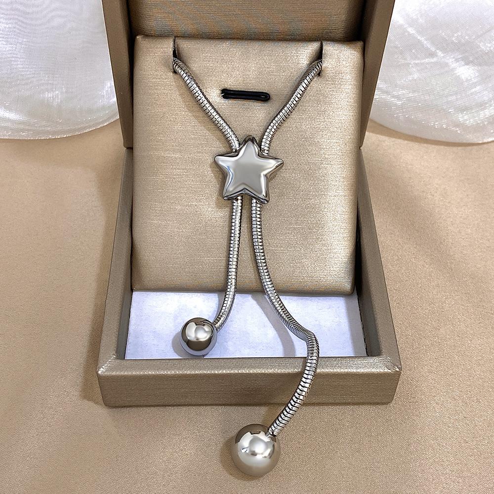 Greatera Five-pointed Star Beaded Necklace For Women Trendy Double Snake Chain Personality Design Stainless Steel Bangle Jewelry