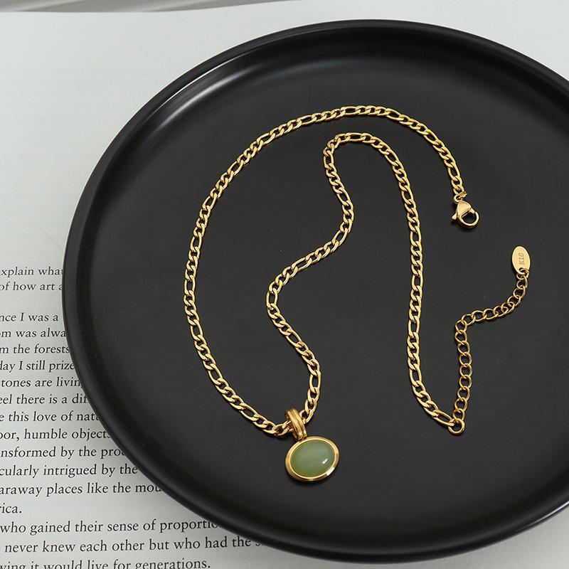 Mysterious french non-fading niche style green aventurine pendant titanium steel necklace jewelry earrings jewelry