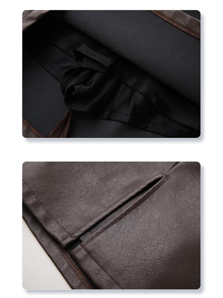 Autumn/Winter 2024 Coffee PU Leather Midi Skirt: High-End, Hip-Hugging, Slimming A-Line Design for Women