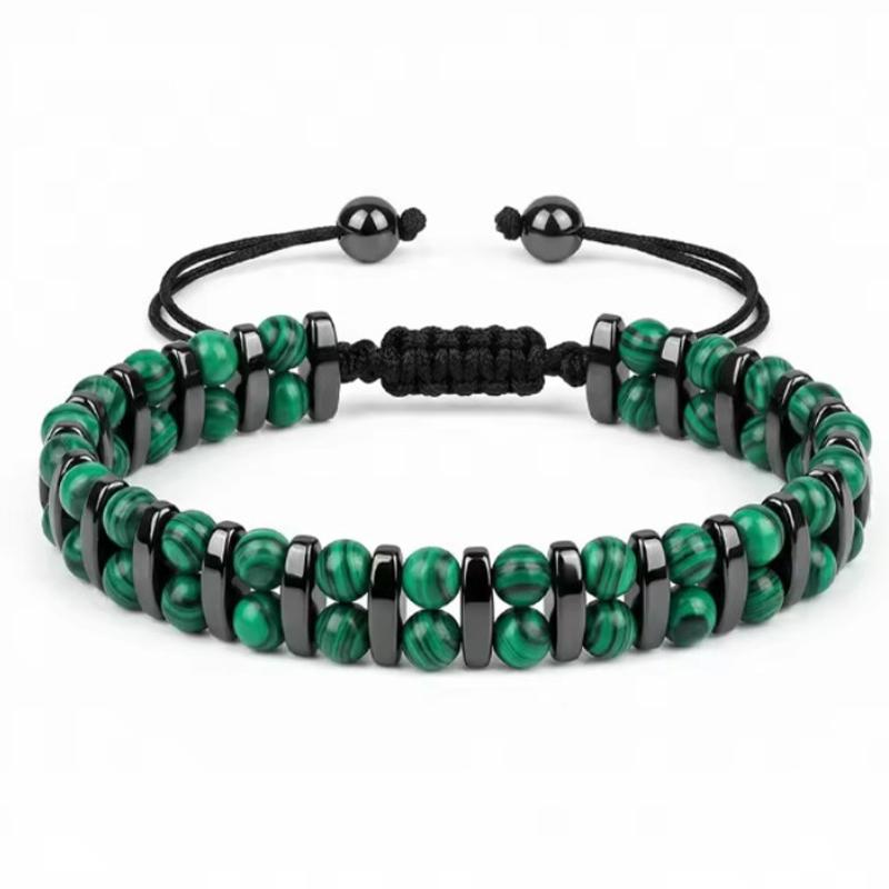 Turquoise Hematite Double Layer Bracelet – Adjustable Braided Jewelry, Protection Strength Gift for Men & Women