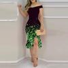 Mote Sexy Sommer Off Shoulder Kortermet paljett Ruffle Uregelmessige kjoler for kvinner