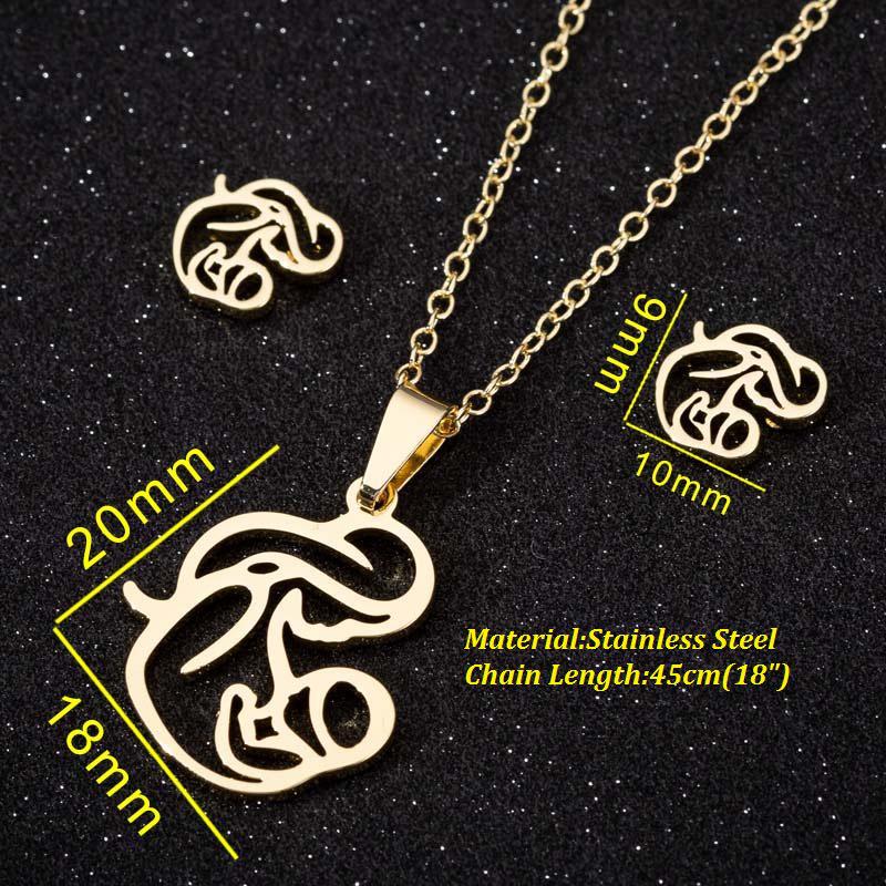 Thanksgiving Pendant Necklace & Earrings Set: Mother Holding Child, Stainless Steel Tree of Life Jewelry for Spring & Summer