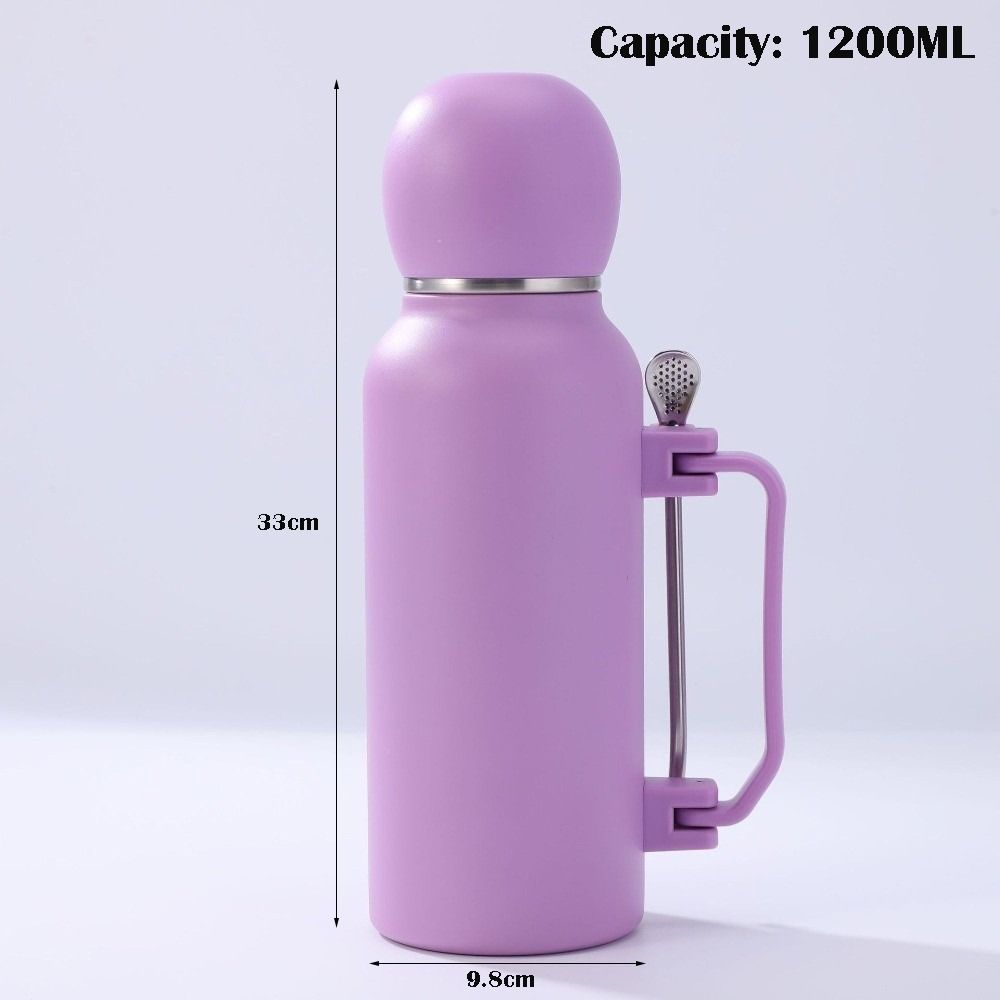 Portable Stainless Steel Insulated Bottle 1200ml Large Capacity Vacuum Flask with Straw Spoon Leak Proof Sports Water Bottle