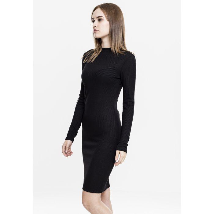 Robe femme - Urban Classics - Robe côtelée - Col rond - Manches longues - Taille XS à XL