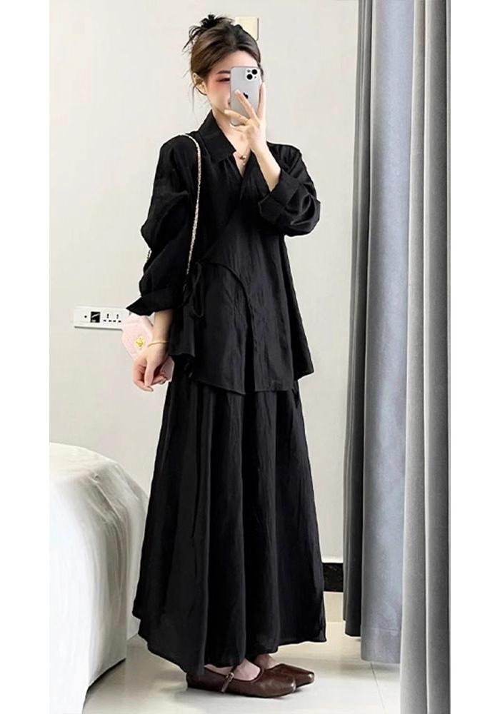 Early Autumn Women's Zen-Inspired Chinese Style Shirt & Skirt Set