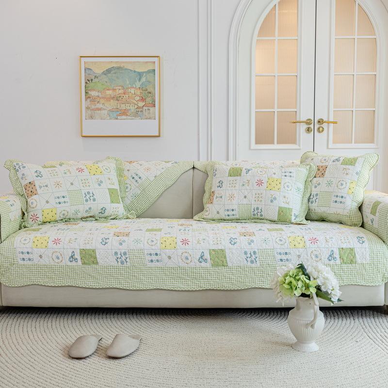 Ins Pastoral Sofa Cushion Fabric Non-Slip Sofa Cover Leather Sofa Cover Four Seasons Universal Pure Cotton Seat Cushion Summer
